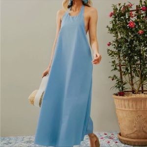 NWOT Tuckernuck Pomander Place blue Lyle halter dress. Size small.